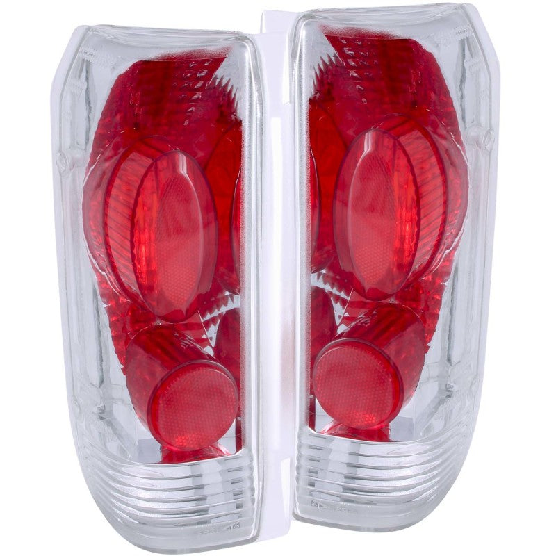 ANZO 1989-1996 Ford F-150 Tail Light Assembly with Red and Clear Lenses and Chrome Housing