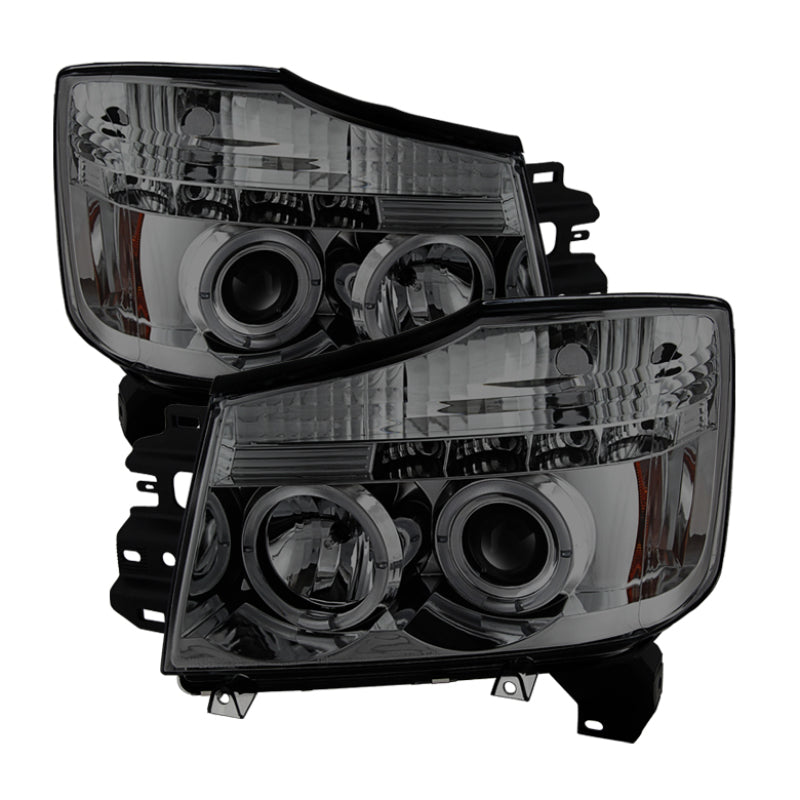 Spyder LED Halo Projector Headlights for Nissan Titan & Armada 2007-2014, Smoke Finish