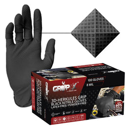 8 Mil Black Nitrile Gloves – Heavy Duty, 3D Raised Diamond Texture Grip – Industrial Mechanic, Food Grade – Disposable