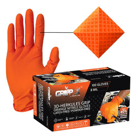 8 Mil Orange Nitrile Gloves–Heavy Duty, 3D Raised Diamond Texture Grip–Industrial Mechanic, Food Grade–Disposable