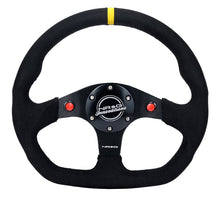 Load image into Gallery viewer, NRG - Reinforced 320mm Alcantara Flat Bottom Steering Wheel with Dual Push Buttons and Yellow Marker