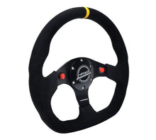 Load image into Gallery viewer, NRG - Reinforced 320mm Alcantara Flat Bottom Steering Wheel with Dual Push Buttons and Yellow Marker