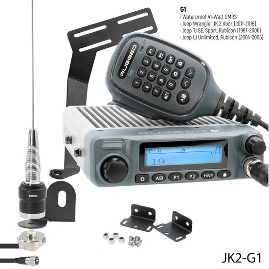 Rugged Radios G1 Waterproof 41 Watt GMRS Radio Kit for Jeep Wrangler JK (2 Door) and JKU
