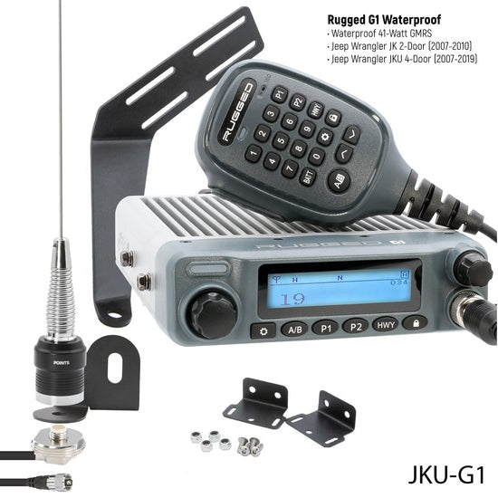 Rugged Radios G1 Waterproof 2-Way GMRS Radio Kit for Jeep JK and JKU, 41 Watt Power